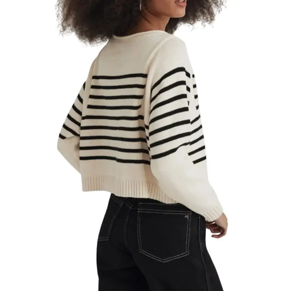 Madewell Cream and Black Striped Crewneck Sweater - Picture 3 of 12